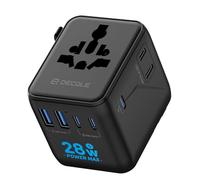 decqle Adaptador Enchufe Universal, Adaptador de Viaje con 3 USB-C(28W), 2 USB-A y 2 AC, Adaptador Universal para EU, Reino Unido, Americano, Canadá, Australia& 224+País(Negro)