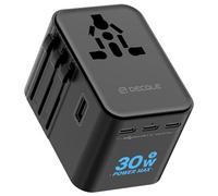 decqle Adaptador Enchufe Universal, Adaptador de Viaje con 3 USB-C(30W), 2 USB-A y 1 AC, Adaptador Universal para EU, Reino Unido, Americano, Canadá, Australia& 224+País(Negro)