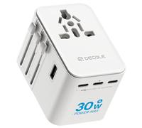 decqle Adaptador Enchufe Universal, Adaptador de Viaje con 3 USB-C(30W), 2 USB-A y 1 AC, Adaptador Universal para EU, Reino Unido, Americano, Canadá, Australia& 224+País(Blanco)