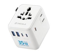 decqle Adaptador Enchufe Universal, Adaptador de Viaje con 3 USB-C(GAN 35W), 2 USB-A y 2 AC, Adaptador Universal para EU, Reino Unido, Americano, Canadá, Australia& 224+País(Blanco)