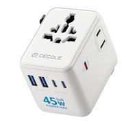decqle Adaptador Enchufe Universal, Adaptador de Viaje con 3 USB-C(GAN 45W), 2 USB-A y 2 AC, Adaptador Universal para EU, Reino Unido, Americano, Canadá, Australia& 224+País(Blanco)