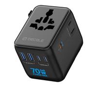 decqle Adaptador Enchufe Universal, Adaptador de Viaje con 3 USB-C(GAN 70W), 2 USB-A y 2 AC, Adaptador Universal para EU, Reino Unido, Americano, Canadá, Australia& 224+País(Negro)