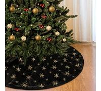 DecroXmas Falda de árbol de Navidad 78 cm Piel Sintética Negra y Copo de Nieve Dorado Brillante Base de Cojín de árbol de Navidad para Decoración de Fiesta de Año Nuevo