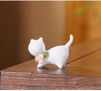 DECRZPB Adorno de cerámica Gato con Flor figurita de Animal Escultura Artesanal decoración para el hogar la Oficina o el Escritorio Regalo de Boda