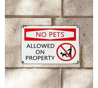 DecStic Letrero de metal de advertencia con texto en inglés "No Pets Allowed on Property Road, 20.3 cm x 30.5 cm, protección UV, resistente a la decoloración, placa de metal para hombres, cueva