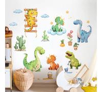 Decvictor Pegatinas de Pared Acuarela Tierra de Dinosaurios, Vinilos Decorativos Pared Cartoon Lindo dino jugando, Adesivos Paredes Decoración para Habitación Infantil Dormitorio ludoteca