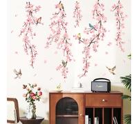 Decvictor Pegatinas de Pared Colgante Cerezo Flor Enredadera, Vinilos Decorativos Pared Rosa Flor Rama, Adesivos Paredes Decoración para Salon Pasillo Oficina Sofá Fondo Muro