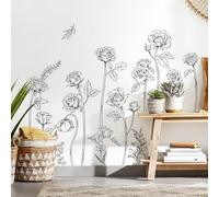 Decvictor Pegatinas de Pared Esbozo Rosa Floral, Vinilos Decorativos Pared Línea Negra Sencilla Floral, Adesivos Paredes Decoración para Salon Pasillo Oficina Sofá Fondo Muro (W174 * H90 cm)