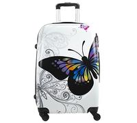 ded Maleta Mediana de Viaje 4 Ruedas giratorias 360º 66x42x26cm Mariposa Equipaje Viajar. Blanco