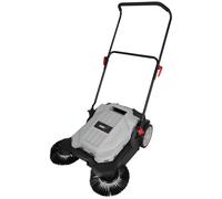 DEDRA Barredora de mano, 3 cepillos, 650 mm de ancho, depósito de 18 l, capacidad: 2600 m2/hora, manillar ajustable, ruedas resistentes, mango ergonómico