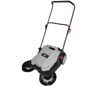 DEDRA Barredora de mano, 3 cepillos, 650 mm de ancho, depósito de 18 l, capacidad: 2600 m2/hora, manillar ajustable, ruedas resistentes, mango ergonómico