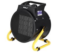 DEDRA Calentador eléctrico PTC 3,0 kW redondo negro con soporte DED9931C, elemento calefactor cerámico, para piezas bien aisladas, termostato, protección contra sobrecalentamiento, control de