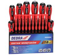 DEDRA Juego de 18 destornilladores de precisión estándar de acero CrV con mango antideslizante de 2 componentes en soporte de plástico