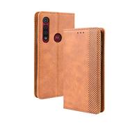 Dedux Flip Funda con Motorola Moto G8 Plus, Tapa de Billetera de Cuero Retro Cierre Magnético Folio Soporte Ranuras para Tarjetas, Marrón