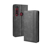 Dedux Flip Funda con Motorola Moto G8 Plus, Tapa de Billetera de Cuero Retro Cierre Magnético Folio Soporte Ranuras para Tarjetas, Negro