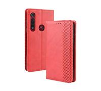 Dedux Flip Funda con Motorola Moto G8 Plus, Tapa de Billetera de Cuero Retro Cierre Magnético Folio Soporte Ranuras para Tarjetas, Rojo