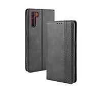 Dedux Flip Funda con OPPO A91, Tapa de Billetera de Cuero Retro Cierre Magnético Folio Soporte Ranuras para Tarjetas, Negro