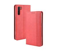Dedux Flip Funda con OPPO A91, Tapa de Billetera de Cuero Retro Cierre Magnético Folio Soporte Ranuras para Tarjetas, Rojo