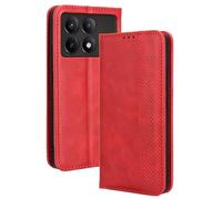 Dedux Flip Funda para Xiaomi Poco X6 Pro 5G, Tapa de Billetera de Cuero Retro Cierre Magnético Folio Soporte Ranuras para Tarjetas. Rojo