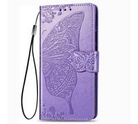 Dedux Flip Soporte Plegable Funda para Samsung Galaxy A17 5G, Mariposa Relieve Flor Color Rosa Grabados Carcasa Tipo Libro, Ranuras para Tarjetas Cierre Magnético, Púrpura