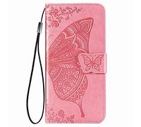 Dedux Flip Soporte Plegable Funda para Samsung Galaxy A22 4G / M22, Mariposa Relieve Flor Color Rosa Grabados Carcasa Tipo Libro, Ranuras para Tarjetas Cierre Magnético, Rosa