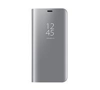 Dedux Funda Compatible con Samsung Galaxy S25 Ultra 5G - Modelo Inteligente Fecha/Hora Ver Espejo Brillante tirón del Caso Duro con para el Samsung Galaxy S25 Ultra 5G, Plata