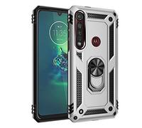 Dedux Funda Motorola Moto G8 Plus [Tough Armor Series] Robusta Anti-Arañazos Panel Trasero PC + TPU a Prueba de choques + Soporte Plegable.Plata