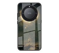 Dedux Funda para Honor Magic 5 Lite 5G (Magic5 Lite) / X9a, Carcasa Cielo Estrellado Vidrio Templado Anti-rasguños Funda + PU de Silicona Suave Case Cover. Cuerda Atada a la Luna