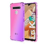 Dedux Funda para LG K51S, [Refuerzo de Cuatro Esquinas] Carcasa Gradiente Transparente TPU Suave Funda Case (Rosa/Violeta)
