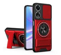 Dedux Funda para OnePlus 15R 5G, Carcasa con Ventana Deslizante y Soporte Anillo 360°, Funda Rígida de PC y Silicona TPU. Rojo