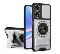 Dedux Funda para OnePlus 15R 5G, Carcasa con Ventana Deslizante y Soporte Anillo 360°, Funda Rígida de PC y Silicona TPU. Plata