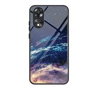 Dedux Funda para OPPO A38 4G / A18 4G, Carcasa Cielo Estrellado Vidrio Templado Anti-rasguños Funda + PU de Silicona Suave Case Cover. Estrellas Cósmicas