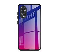 Dedux Funda para OPPO A78 4G, Carcasa Degradado de Color Vidrio Templado Anti-rasguños Funda, TPU de Silicona Suave Case Cover (Azul/Rojo)