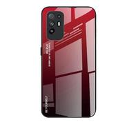Dedux Funda para Oppo A94 5G / Oppo Reno5 Z 5G, Carcasa Degradado de Color Vidrio Templado Anti-rasguños Funda, TPU de Silicona Suave Case Cover (Rojo/Negro)