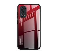 Dedux Funda para OPPO Find X3 Lite, Carcasa Degradado de Color Vidrio Templado Anti-rasguños Funda, TPU de Silicona Suave Case Cover (Rojo/Negro)