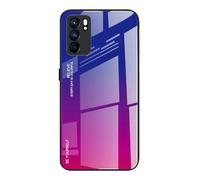 Dedux Funda para OPPO Reno6 5G (OPPO Reno 6 5G), Carcasa Degradado de Color Vidrio Templado Anti-rasguños Funda, TPU de Silicona Suave Case Cover (Azul/Rojo)