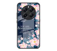 Dedux Funda para Realme 12 Pro Plus 5G / Realme 12 Pro+ 5G, Carcasa Cielo Estrellado Vidrio Templado Anti-rasguños Funda + PU de Silicona Suave Case Cover. Flores Rosadas