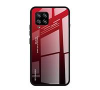 Dedux Funda para Samsung Galaxy A42 5G, Carcasa Degradado de Color Vidrio Templado Anti-rasguños Funda, TPU de Silicona Suave Case Cover (Rojo/Negro)