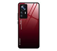 Dedux Funda para Xiaomi Mi 12T Pro 5G, Carcasa Degradado de Color Vidrio Templado Anti-rasguños Funda, TPU de Silicona Suave Case Cover (Rojo/Negro)