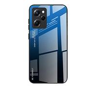 Dedux Funda para Xiaomi Poco X5 Pro 5G, Carcasa Degradado de Color Vidrio Templado Anti-rasguños Funda, TPU de Silicona Suave Case Cover (Azul/Negro)