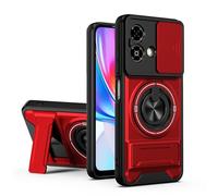 Dedux Funda para ZTE Blade A35E 4G, Carcasa con Ventana Deslizante y Soporte Anillo 360°, Funda Rígida de PC y Silicona TPU. Rojo