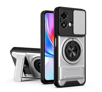 Dedux Funda para ZTE Blade A35E 4G, Carcasa con Ventana Deslizante y Soporte Anillo 360°, Funda Rígida de PC y Silicona TPU. Plata