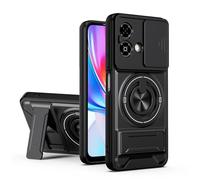 Dedux Funda para ZTE Blade A35E 4G, Carcasa con Ventana Deslizante y Soporte Anillo 360°, Funda Rígida de PC y Silicona TPU. Negro