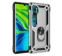 Dedux Funda Xiaomi Mi Note 10/10 Pro [Tough Armor Series] Robusta Anti-Arañazos Panel Trasero PC + TPU a Prueba de choques + Soporte Plegable. Plata