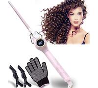 Dee Banna Pinzas para rizar, de 9 mm, rizador de barril de cerámica turmalina con pantalla de temperatura ajustable (140 ℃ -200 ℃), rizador fino para cabello largo y corto, contiene 1 guante y 2 clips
