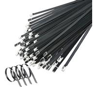 Deecam 400MM Brida Metálica Negras, Bridas de Acero Inoxidable 50 Piezas, Bridas para Fijación de Cinta Anticalorica Para Escapes