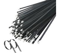 Deecam Bridas Negras 200MM, Bridas Metalicas Negras 50 Piezas, Bridas de Acero Inoxidable para Fijación de Cinta Anticalorica Para Escapes