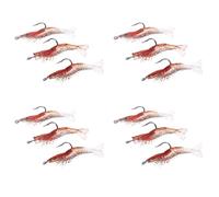 Deechate 12pcs 6cm / 3g Artificial Pesca Senuelo Camaron Bionico Suave Cebo Pesca Trasto Noctilucent Luminoso Realista con Gancho Rojo