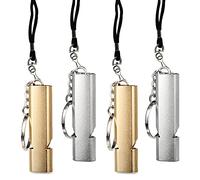 DEEDPF 4 silbatos de supervivencia con llavero y cordón, aleación de aluminio de doble tubo de alto decibelio, rescate, viajes, deportes, entrenamiento de animales