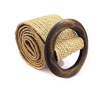 DEEDPF pretina elástica tejido de paja，de madera hebilla lisa cinturón de la vendimia,cinturón de vestir, cinturón delgado de mezclilla, para hombre y mujer,Para vestidos, camisas, jeans, etc.